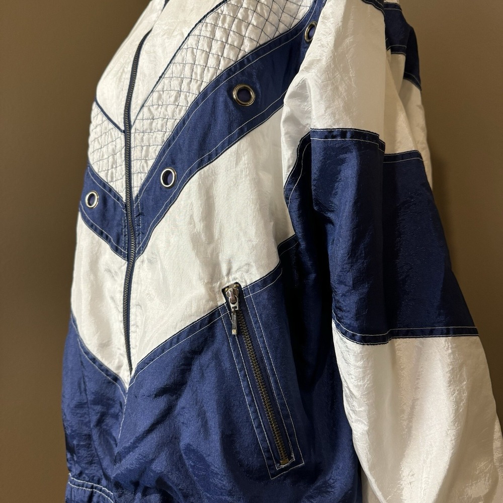 VTG Mureli 90s Colorblock Windbreaker Jacket Womens XL Blue/white Metal Loop - Picture 2 of 7